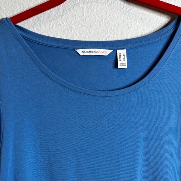 Isaac Mizrahi Live! Scoop Neck Top w/ Bracelet Ruffle Sleeve Urban Blue Large - Picture 2 of 9